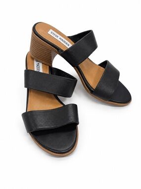 Steve Madden Black Double-Strap Block Heel Mules